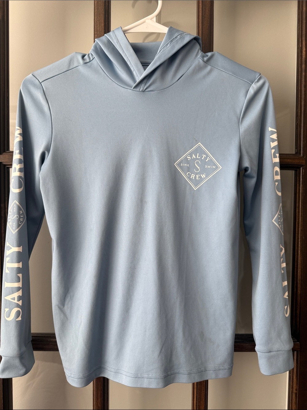 Boys Small Salty Crew Pale Blue Hooded Sun Shirt